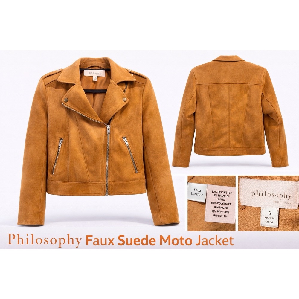 Philosophy Faux Suede Moto Jacket Women's Small Camel Brown Cropped Biker